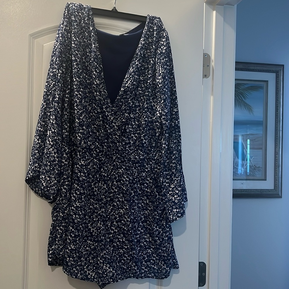 Blue and white flowered romper